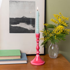bougeoir en émail (19cm) - rose vif