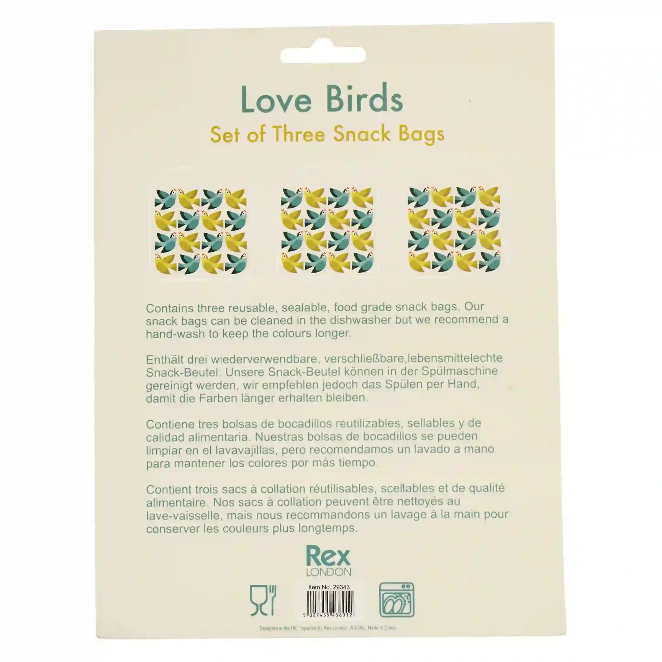 reusable snack bags (set of 3) - love birds