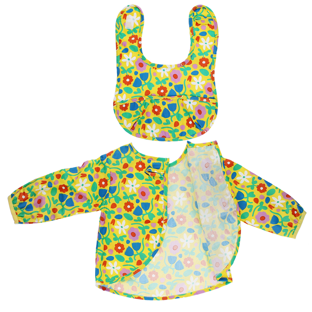 messy play bib and vest set - yellow sunburst