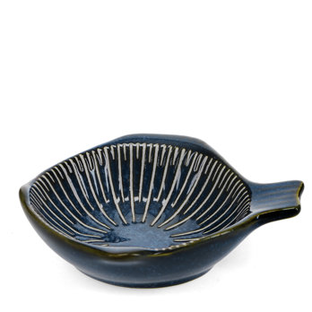 fish-shaped ceramic dipping bowl - radial lines