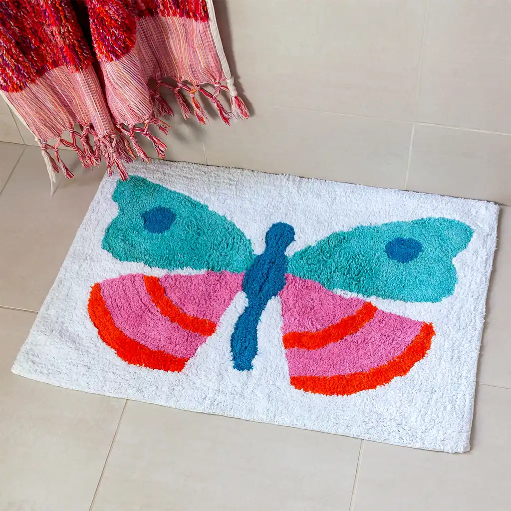 tapis de bain tufté en coton - papillon