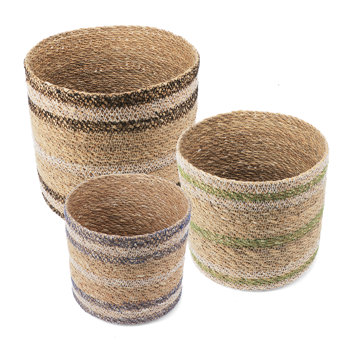 round seagrass storage baskets (set of 3) - natural