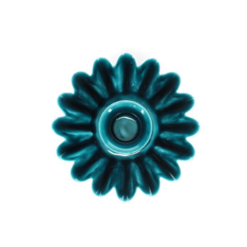 enamel cupped flower candle holder - blue