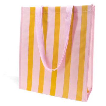 recycled shopping bag - pink with orange stripe