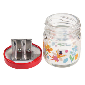 glass jar pencil sharpener - fairies in the garden