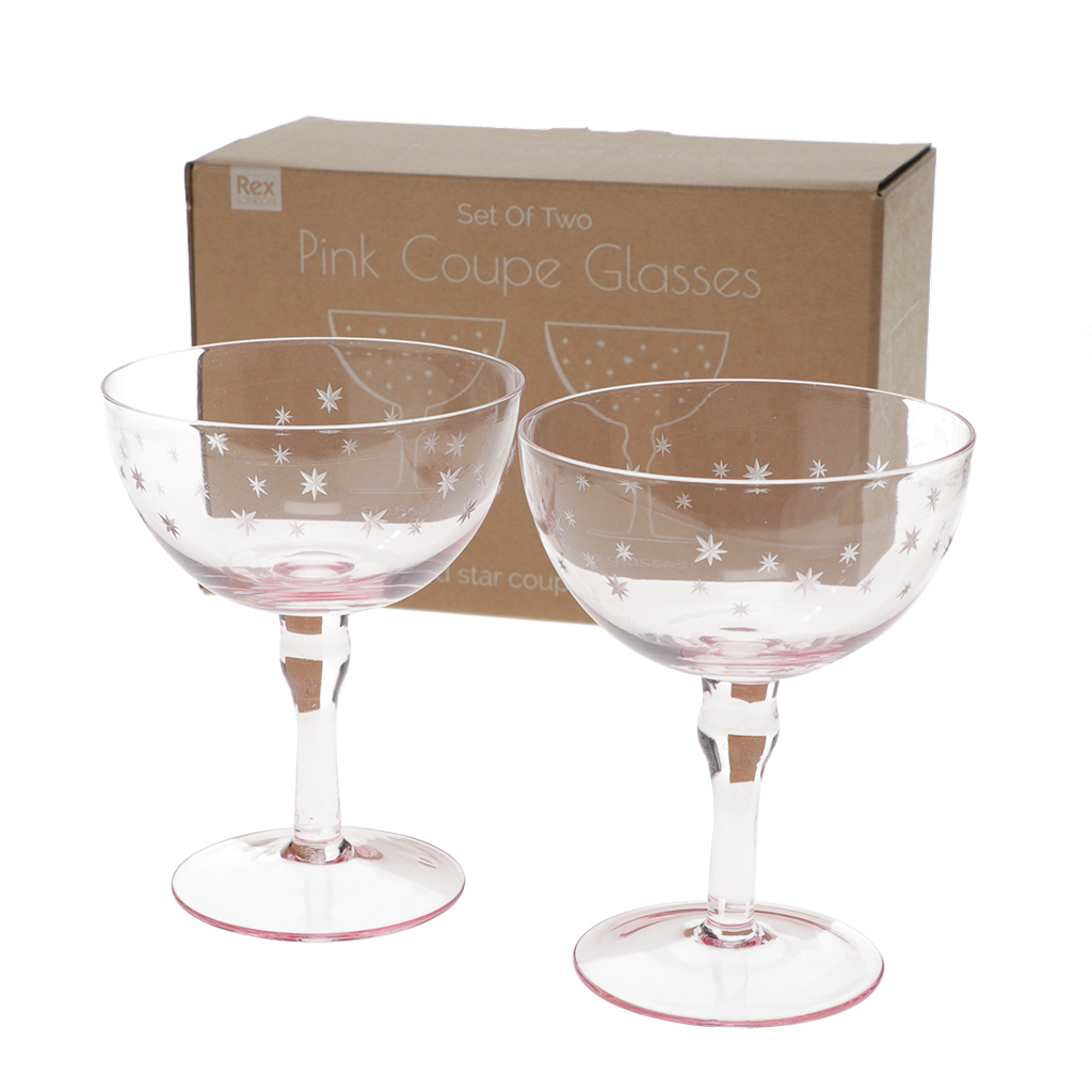 etched star coupe cocktail glasses 200ml (set of 2) - pink