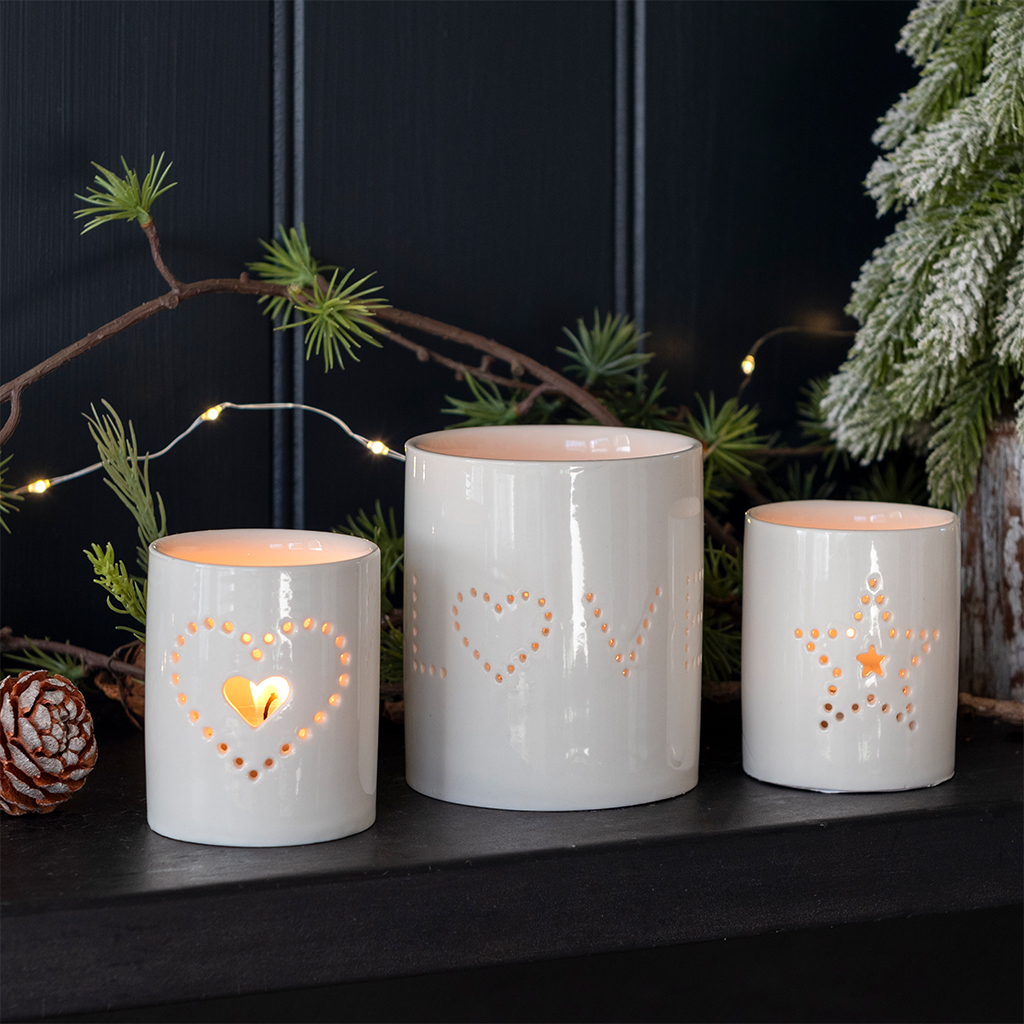 photophore en céramique brillante - coeur