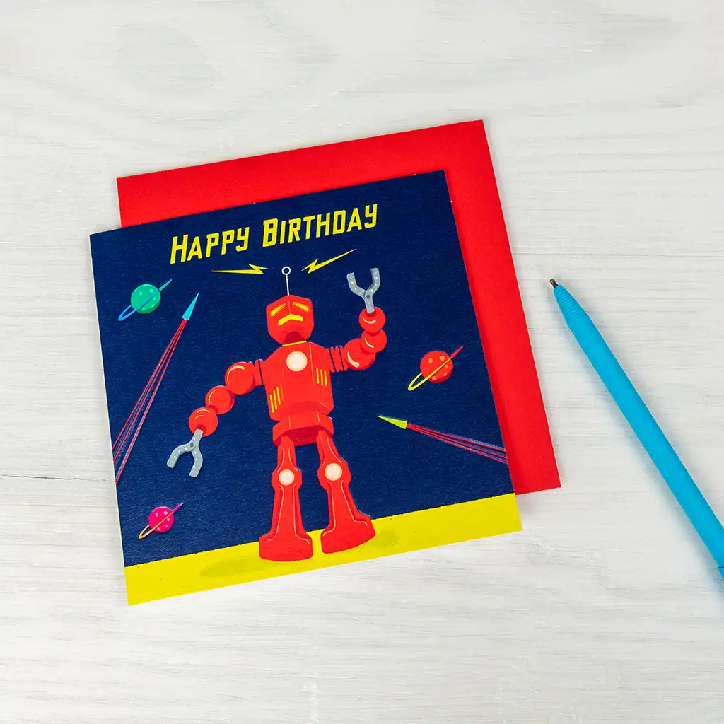 tarjeta de cumpleaños sci-fi robot