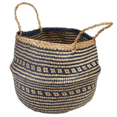 large seagrass basket - navy blue
