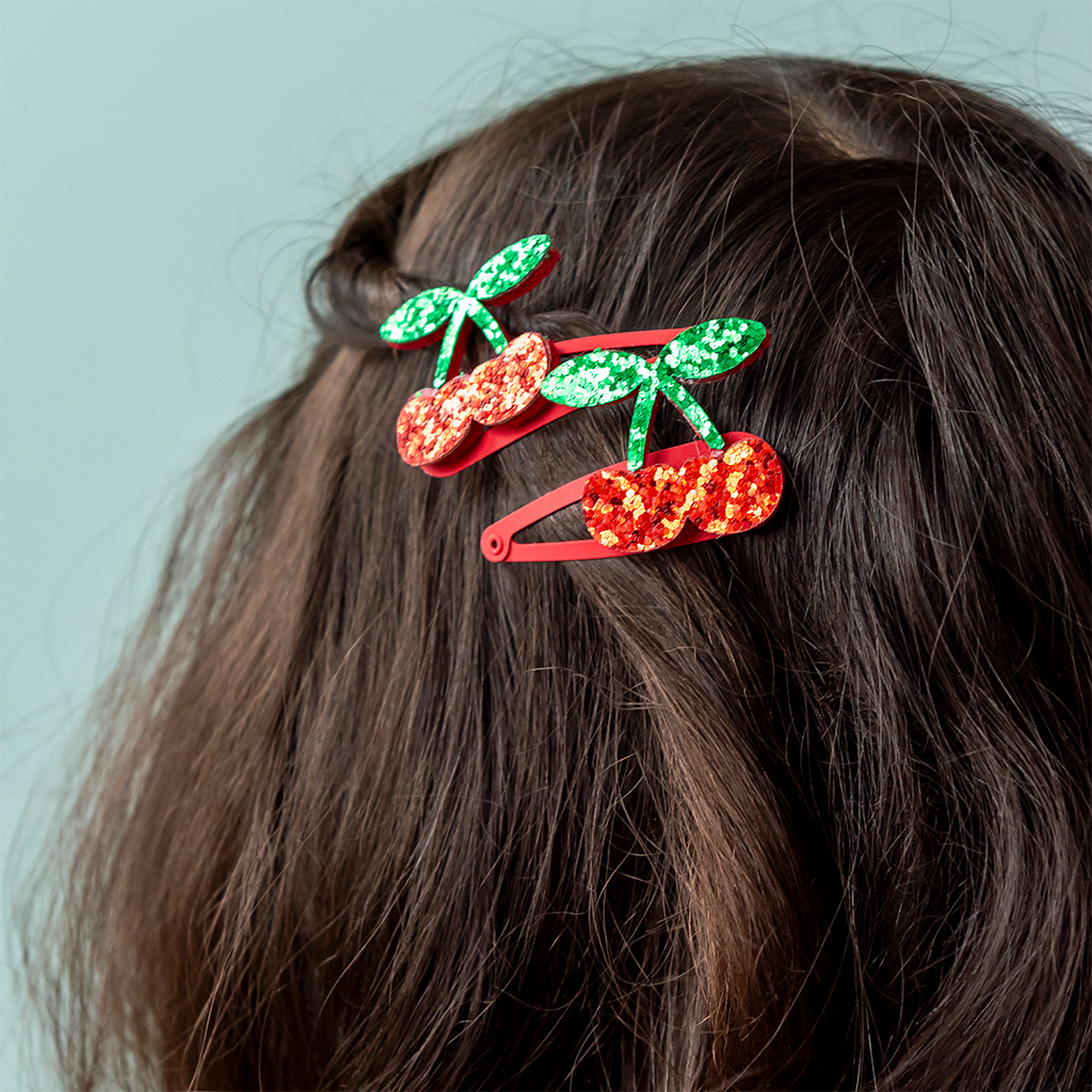 barrettes cheveux à paillettes - cherry