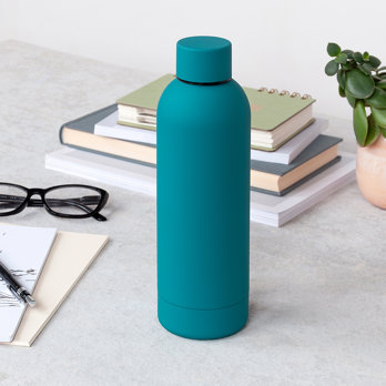 rubber coated steel bottle 500ml - petrol blue