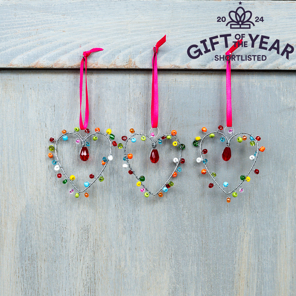 herz-dekoration mit perlen 5 x 5 cm - mehrfarbig