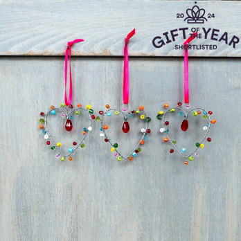 handmade beaded heart decoration (5x5cm) - multi-coloured