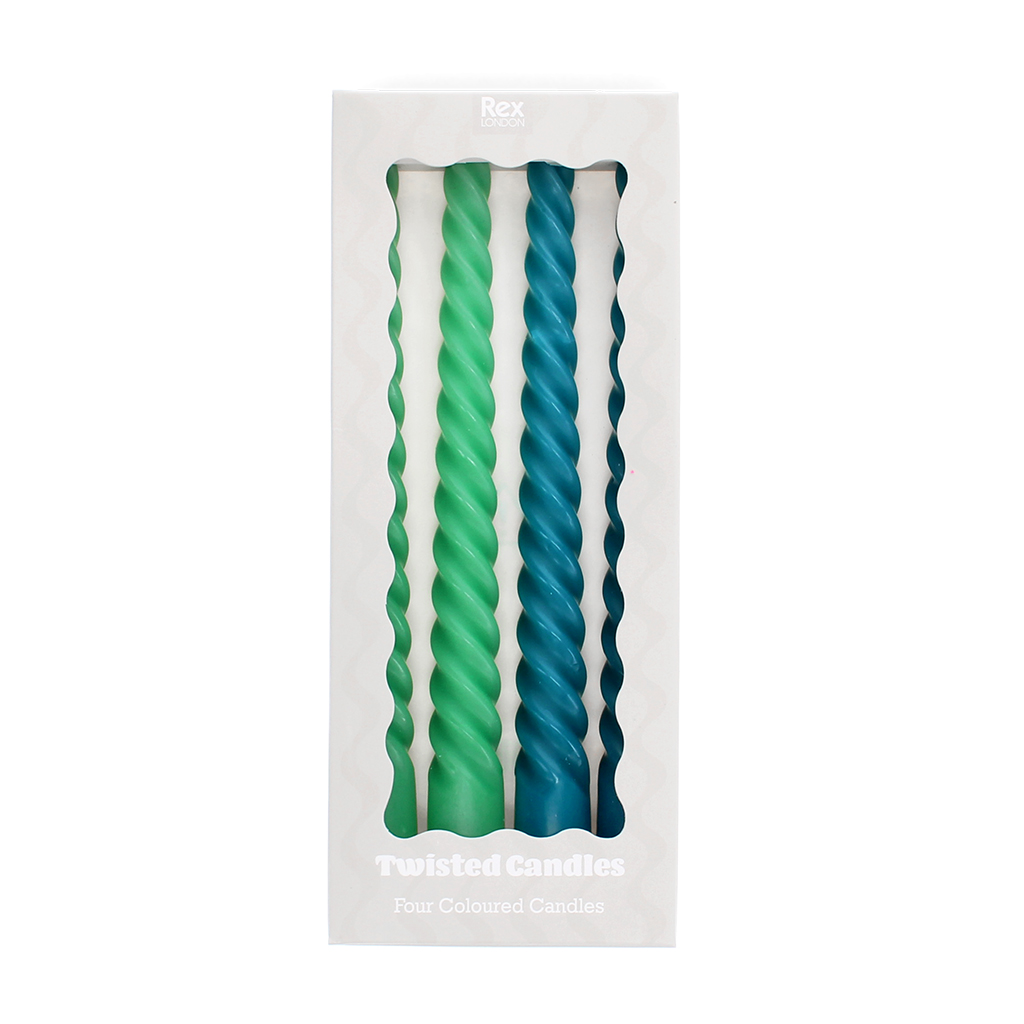 twisted candles (pack of 4) - green and blue