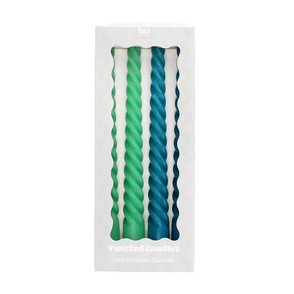 velas retorcidas (paquete de 4) - verde y azul