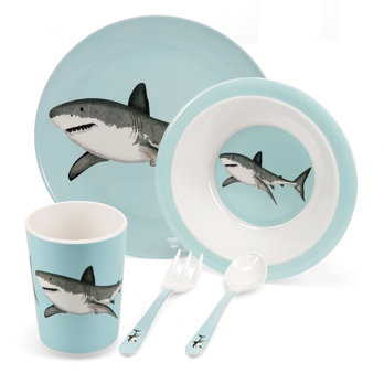 geschirr-set für kinder aus melamin (5-teilig) - sharks