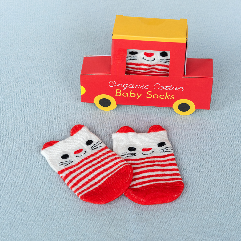 pair of baby socks - red cat