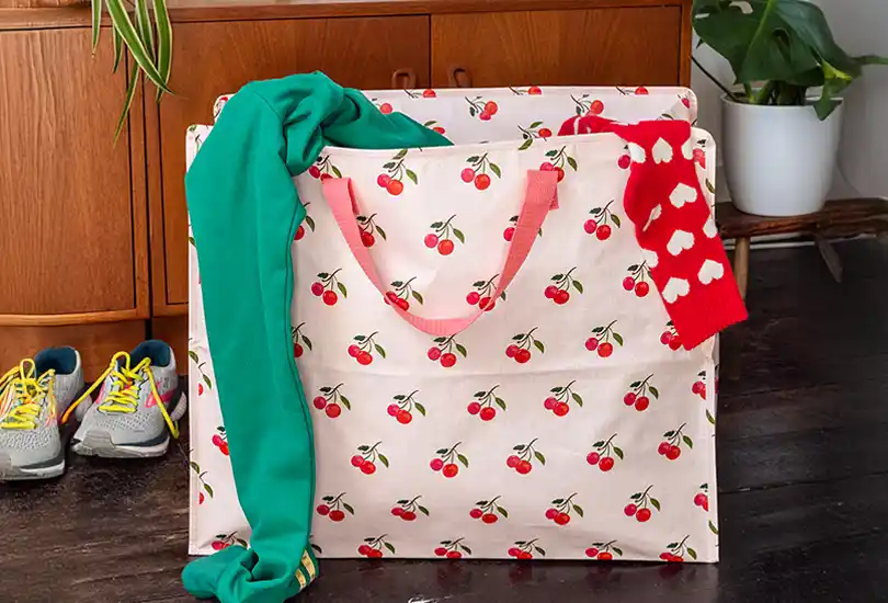 Large reusable bag with cherry print design
