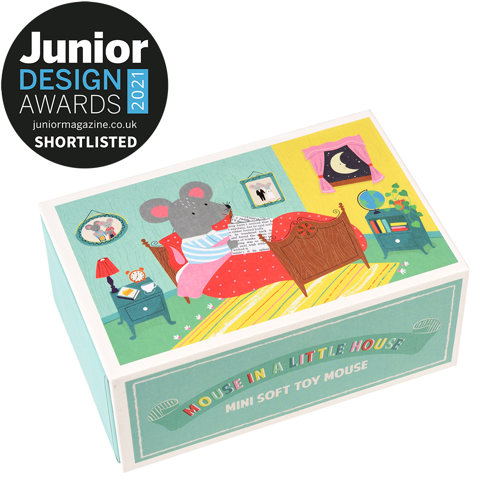 mini soft toy in a little box - mouse in a house