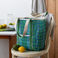 recycled woven tote bag with canvas handles - blue and green