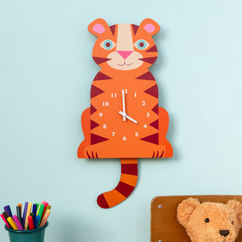 wooden wall clock with pendulum - tiger