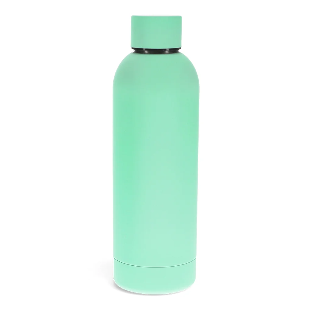 rubber coated steel bottle 500ml - mint green