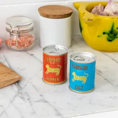 tin salt and pepper shakers - leopard tin salt and pepper shakers - leopard