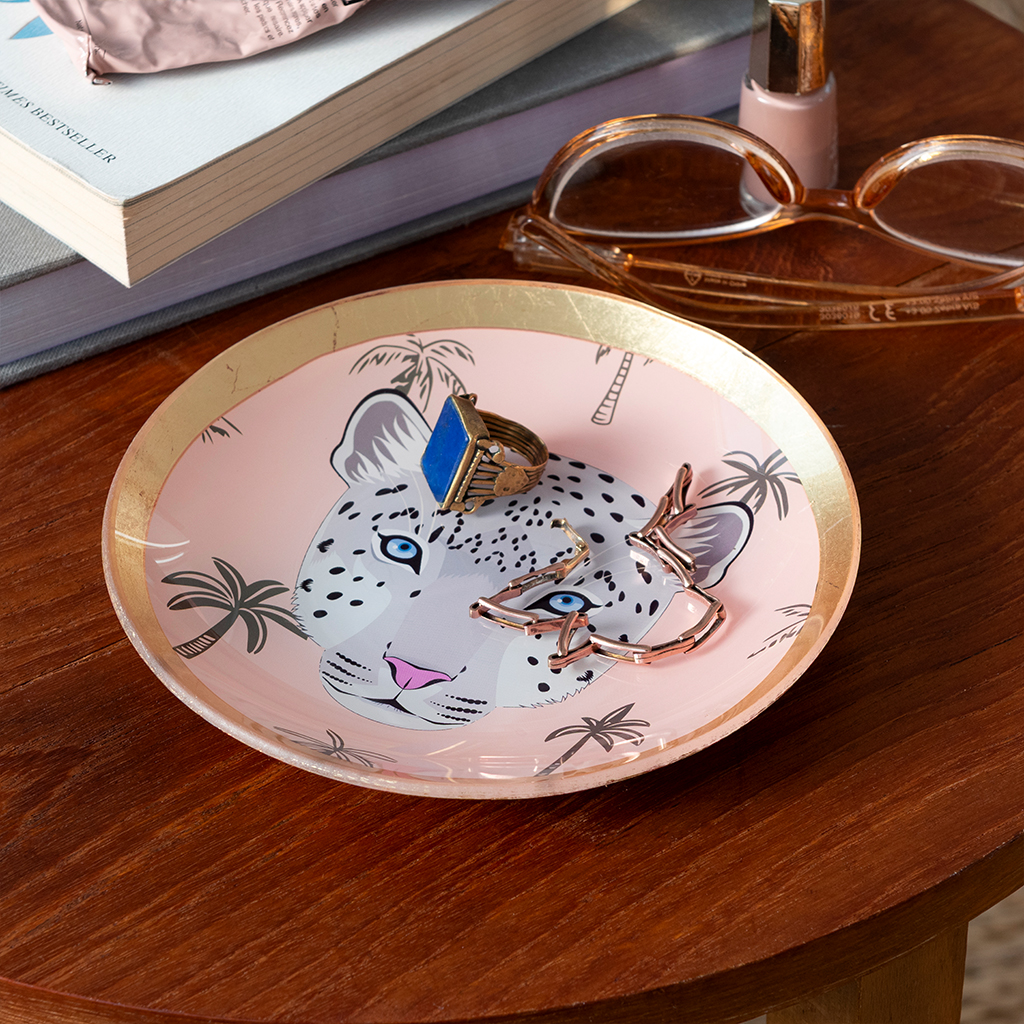 coupe à bijoux en verre - léopard