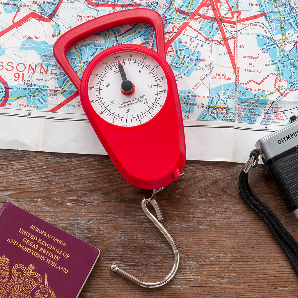 travel scales with tape measure - red