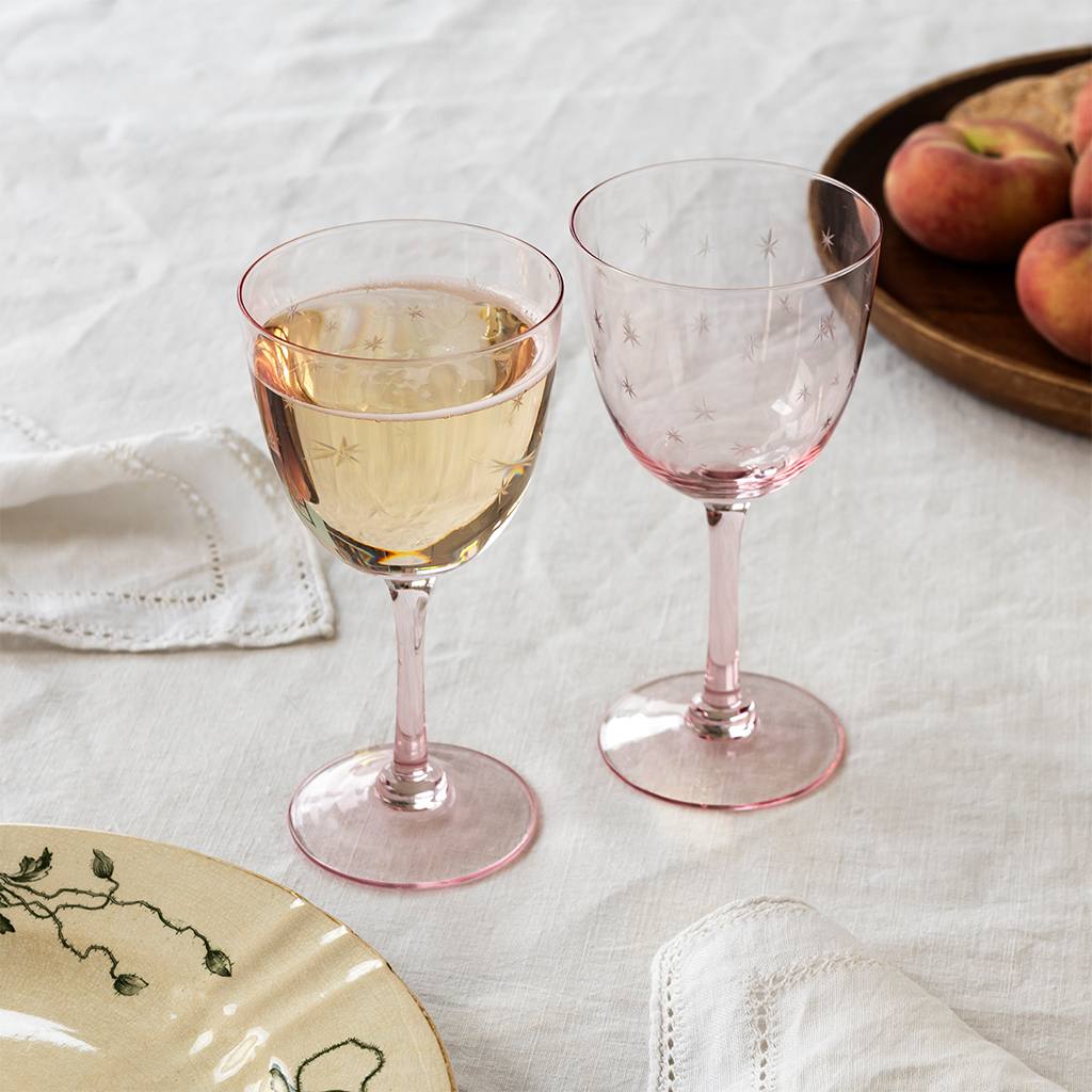 etched star wine glasses 250ml (set of 2) - pink