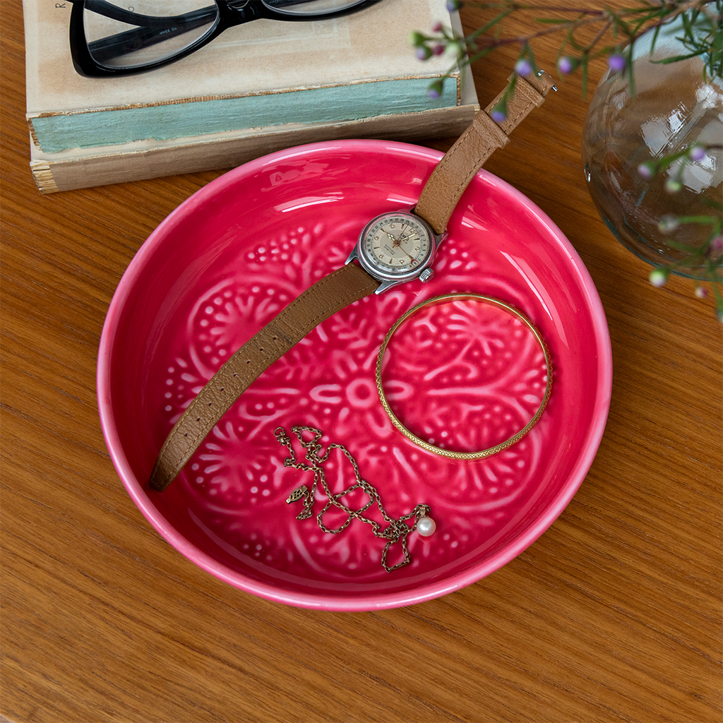 enamel trinket dish (17.5cm) - vibrant pink