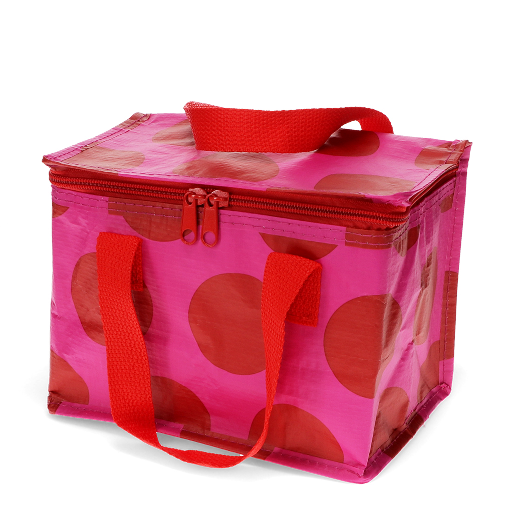 insulated lunch bag - red on pink spotlight