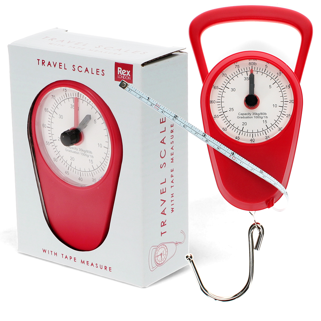 travel scales with tape measure - red