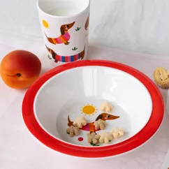 children's melamine bowl - sunny sausage dog children's melamine bowl - sunny sausage dog