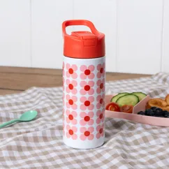 stainless steel bottle with push button lid 500ml - pink daisy stainless steel bottle with push button lid 500ml - pink daisy