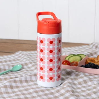 stainless steel bottle with push button lid 500ml - pink daisy stainless steel bottle with push button lid 500ml - pink daisy