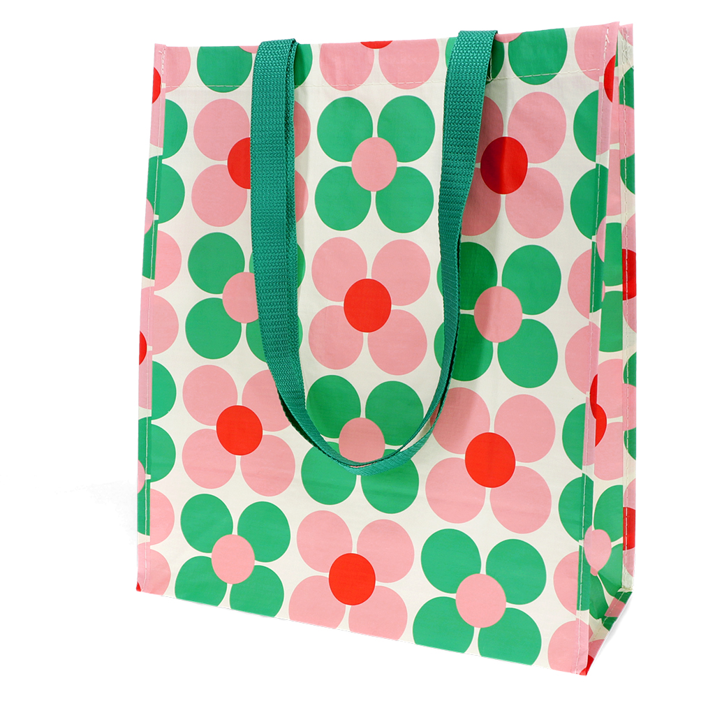 shopping bag - pink and green daisy