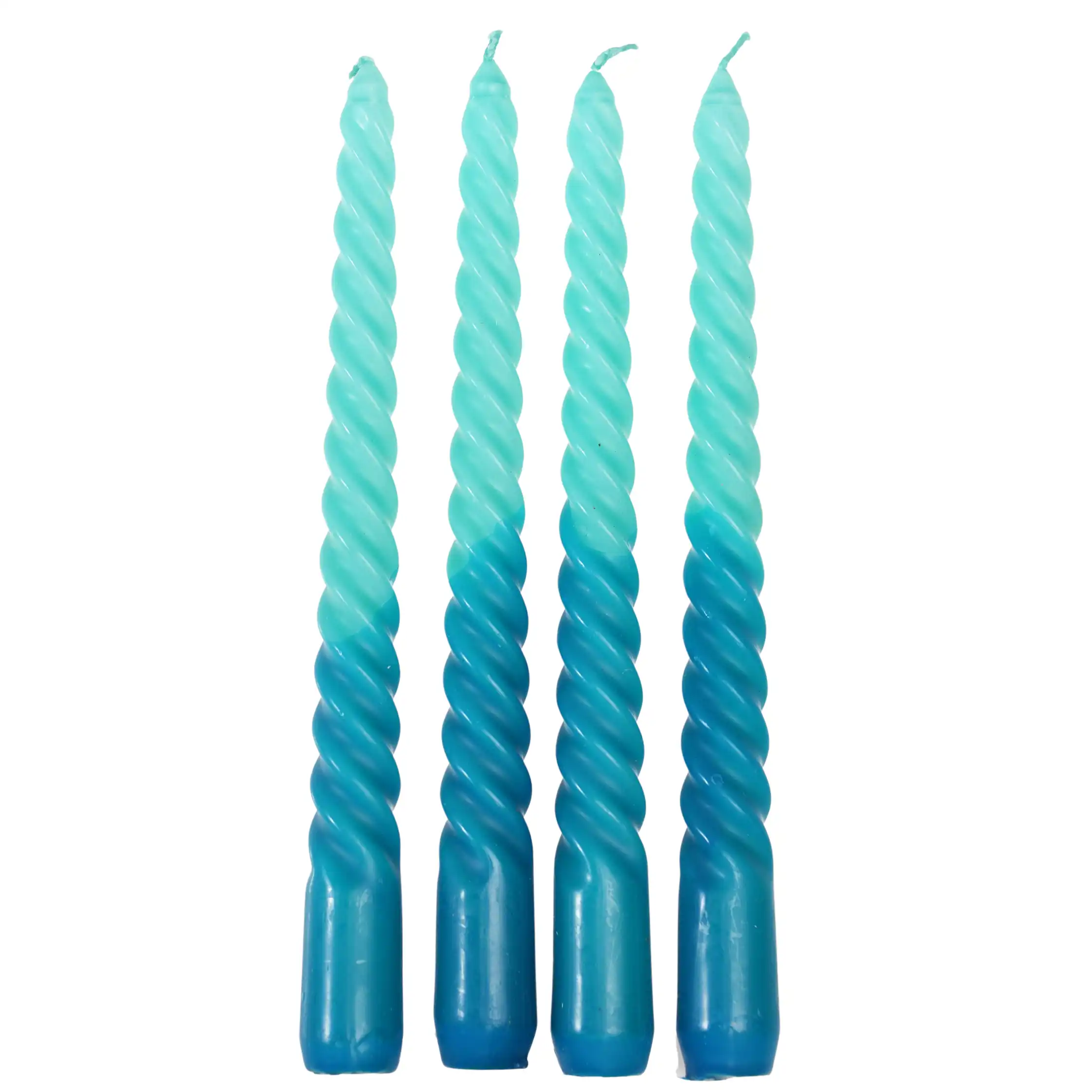 velas espirales dip dye azul claro y oscuro (juego de 4)