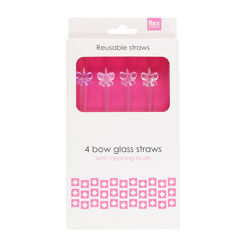 glass straws with cleaning brush (set of 4) - bows