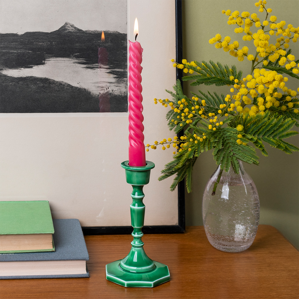 enamel candlestick (13cm) - dark green