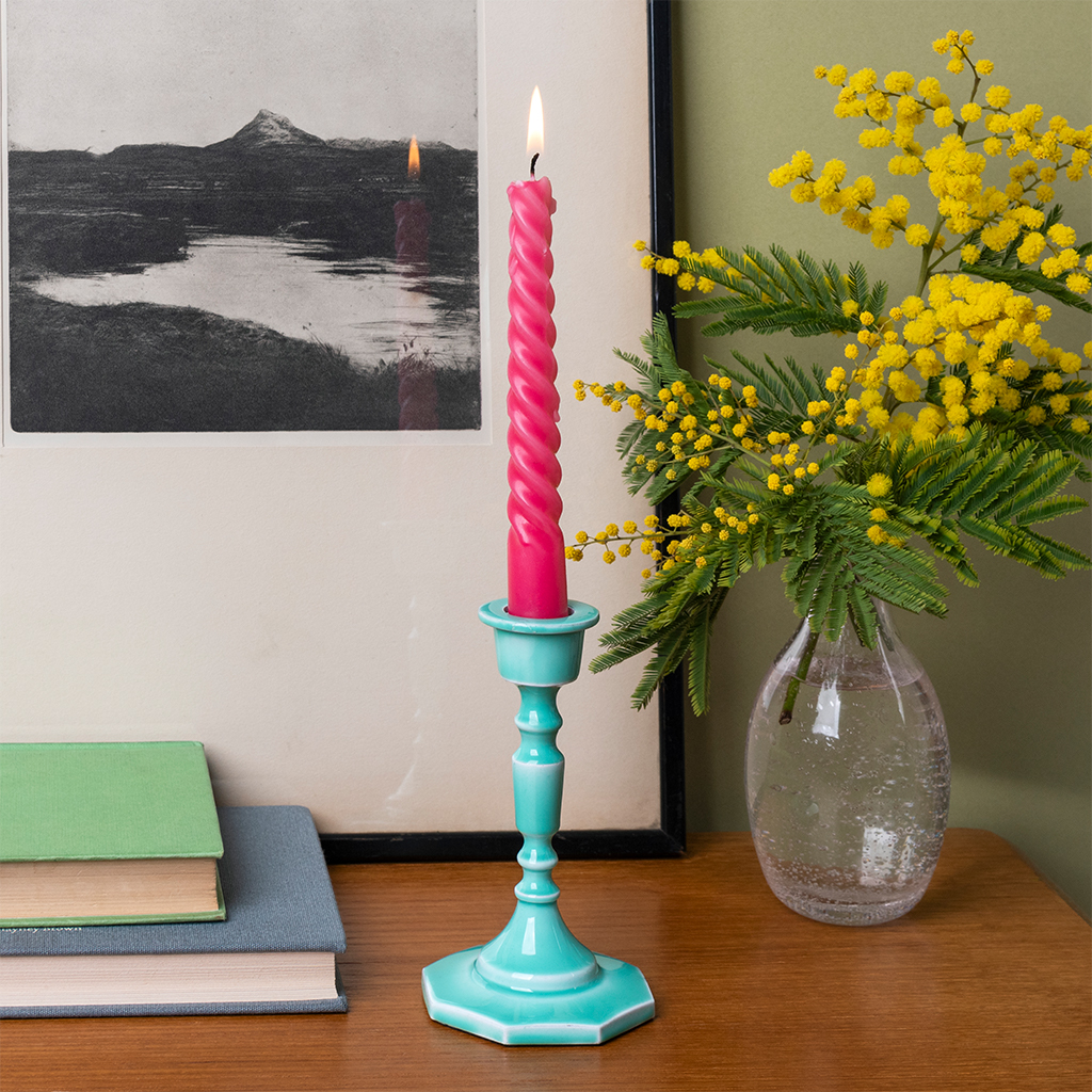 enamel candlestick (13cm) - aqua