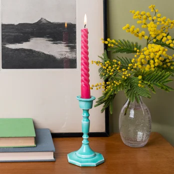 enamel candlestick (13cm) - aqua enamel candlestick (13cm) - aqua