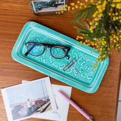 plateau à bibelots rectangulaire en émail - aqua