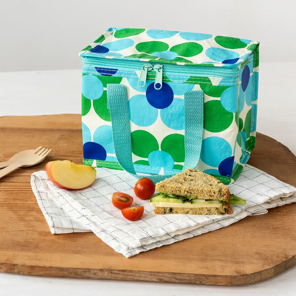 lunch bag - blue and green daisy