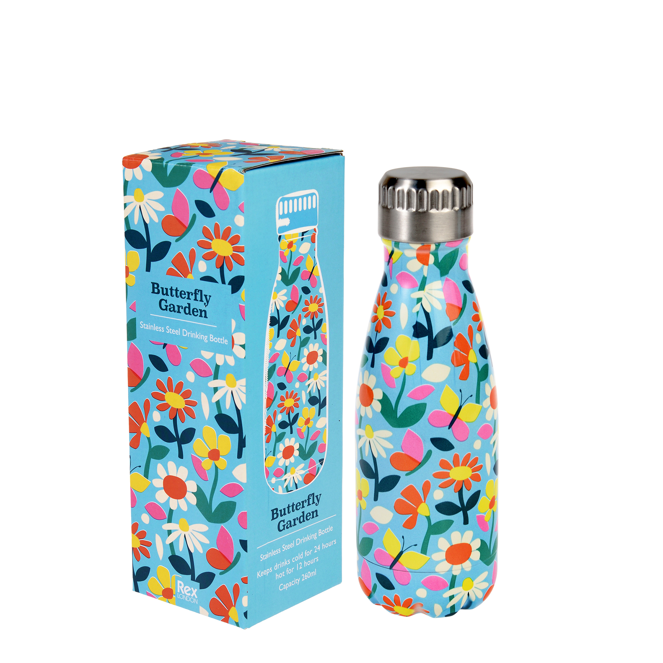stainless steel bottle 260ml - butterfly garden