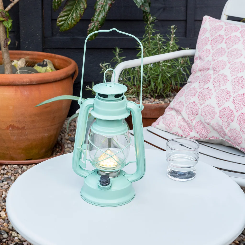 led hurricane lantern - aqua