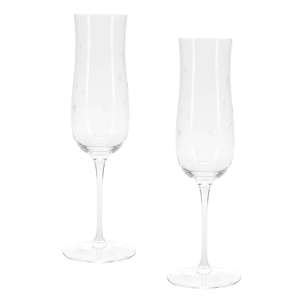etched star champagne glasses 200ml (set of 2) - clear