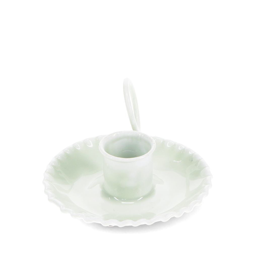 enamel chamberstick candle holder - light grey