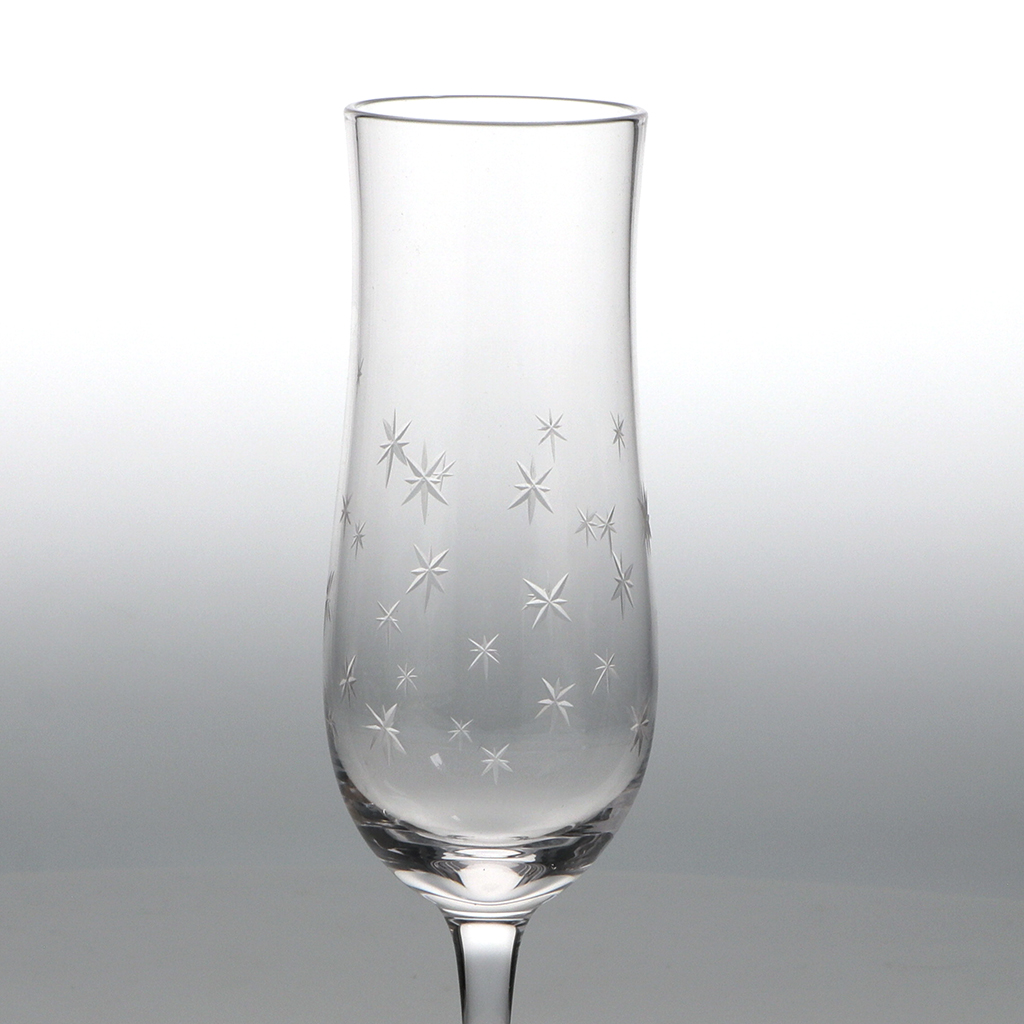 etched star champagne glasses 200ml (set of 2) - clear