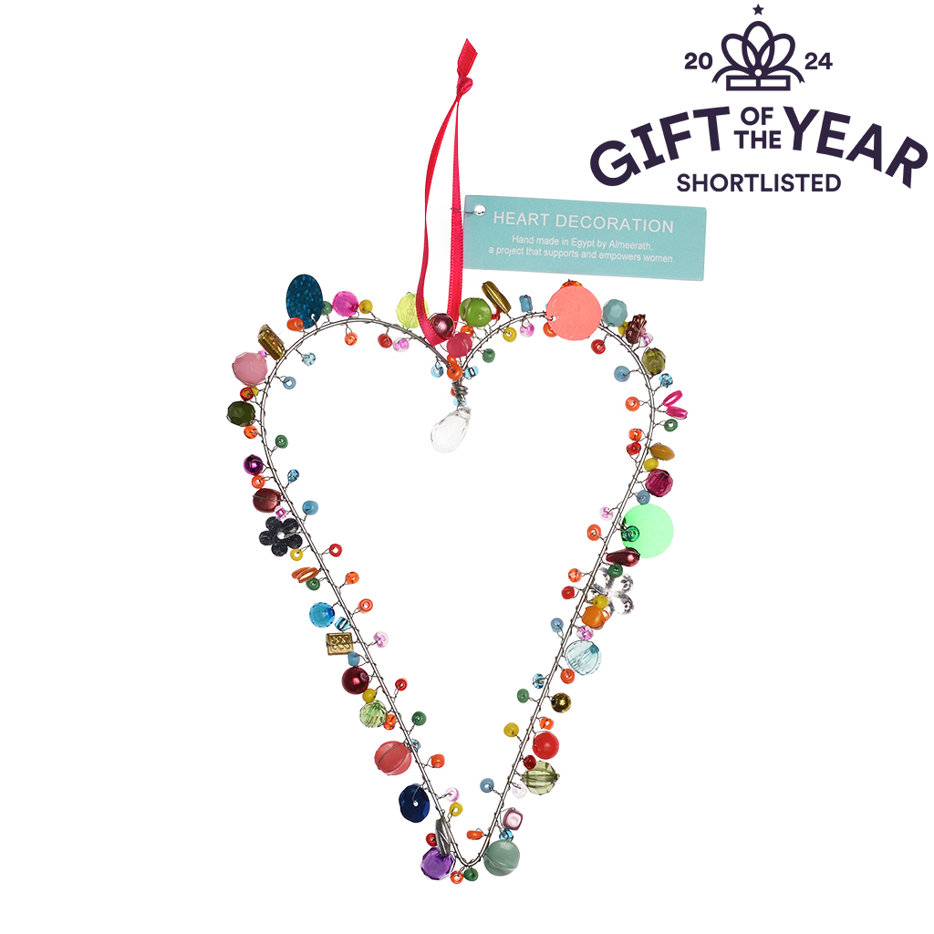 handmade beaded heart decoration (11x16cm) - multi-coloured